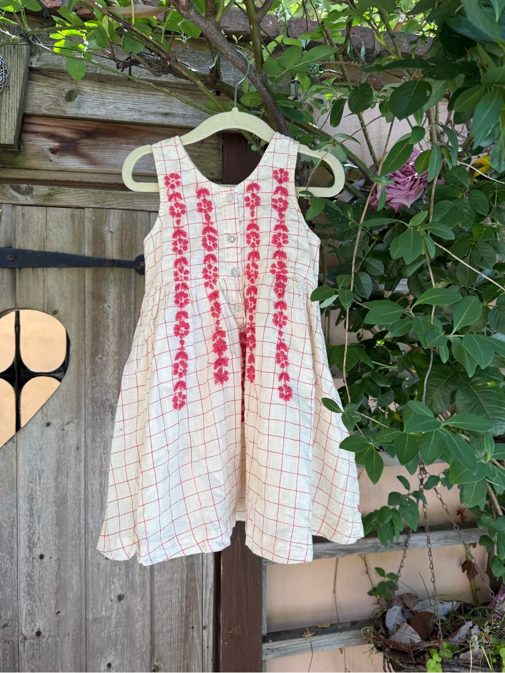 Pink Chicken New York Cream Dress with Pink Floral Embroidery